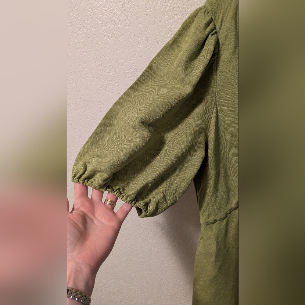 Lands End  Green Puff Sleeve Dress - Picture 6 of 7